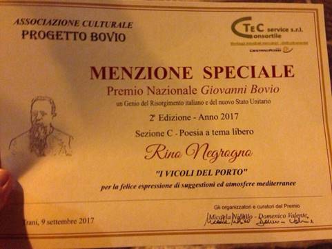 Menzione speciale Premio Giovanni Bovio